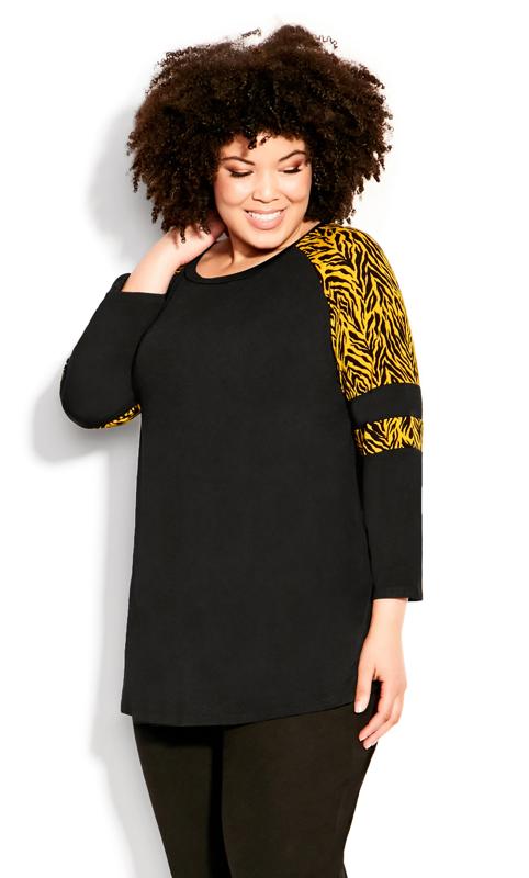 Evans Black Splice Sleeve Print Top 1