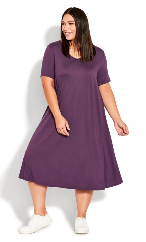 Plus Size  Evans Purple V-Neck Swing Dress