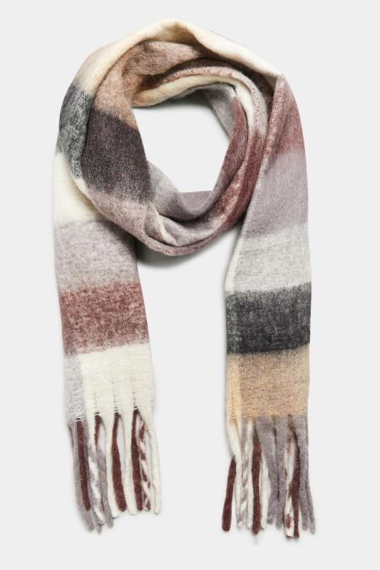 Brown Block Check Chunky Tassel Scarf | Yours Clothing 2