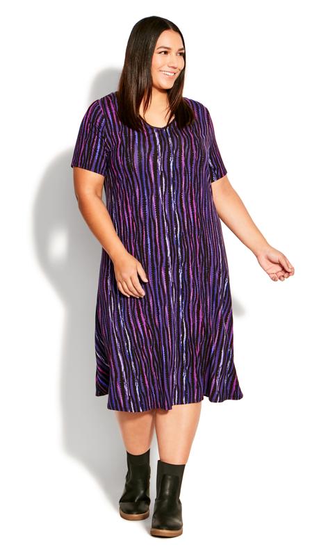 Evans Purple V-Neck Stripe Print Swing Dress (wrong images) 2