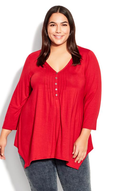 Evans Red Pleat Front Button Top 2