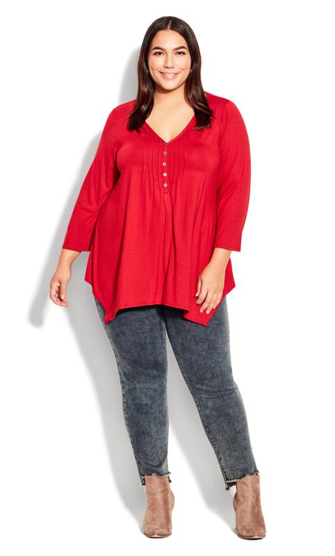 Evans Red Pleat Front Button Top 3