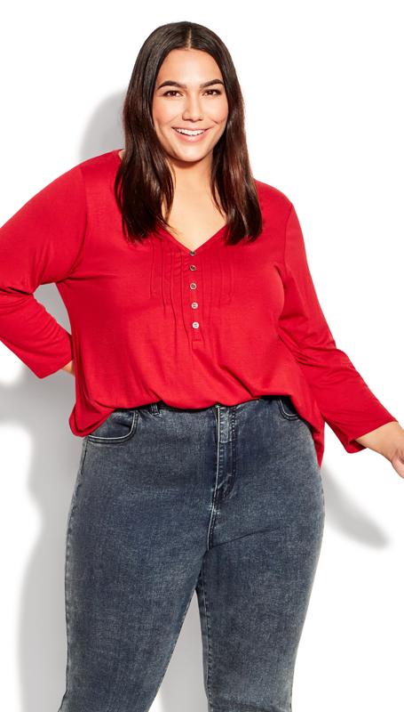 Evans Red Pleat Front Button Top 6