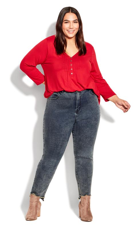 Evans Red Pleat Front Button Top 7