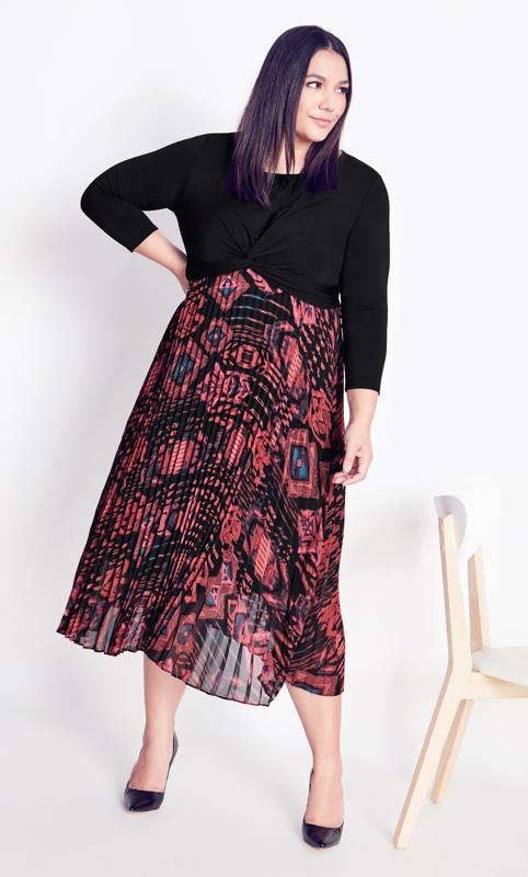 Plus Size  Evans Black & Pink Aztec Print Wrap Dress