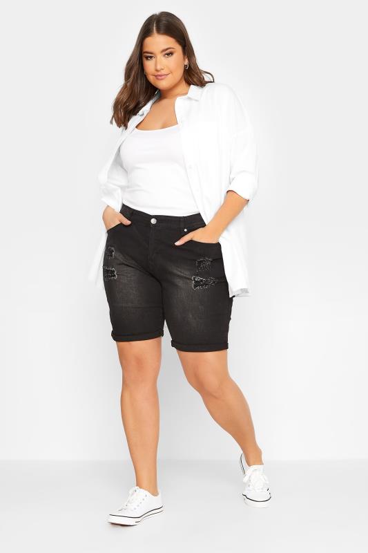Plus Stretch Ripped Slim Bermuda Jean Shorts Denim – HER Plus Size