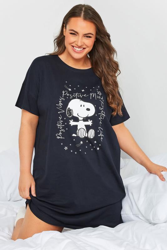 Plus Size Navy Blue Snoopy 'Positive Mind' Sleep Tee Nightdress | Yours Clothing 1