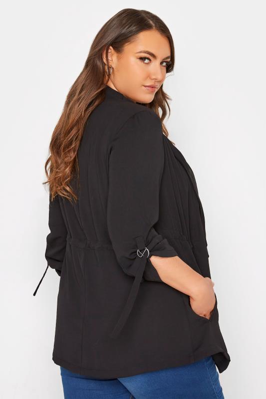 Plus Size Black Tab Sleeve Waterfall Jacket | Yours Clothing 3