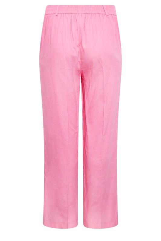 YOURS Plus Size Curve Pink Linen Blend Wide Leg Trousers | Yours Clothing  7