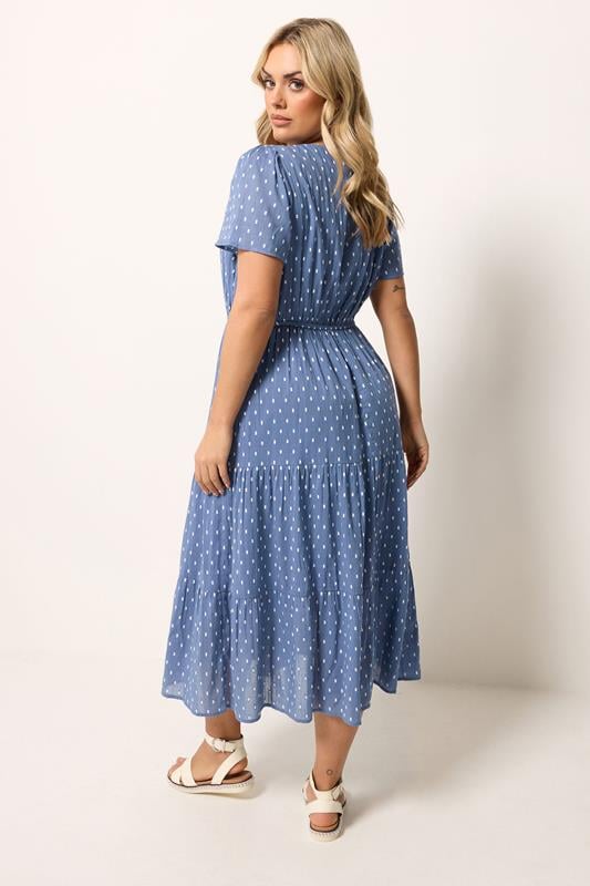 YOURS Plus Size Blue Dobby Notch Neck Dress |  Yours Clothing 2