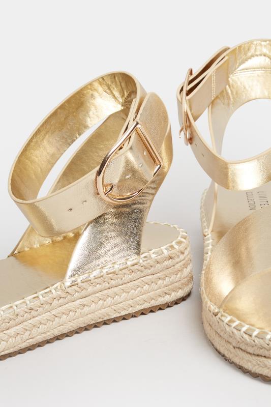 LIMITED COLLECTION Gold Flatform Espadrilles In Extra Wide EEE Fit | Yours Clothing 5