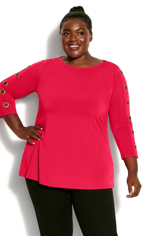 Plus Size  Avenue Red Eyelet Sleeve Top