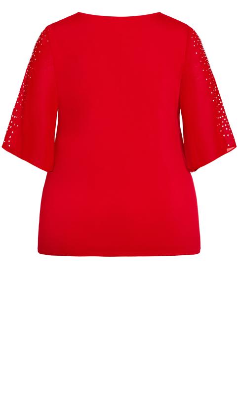Wrap V-Neck Bling Semi Sheer Sleeve Ruby Red Top 6