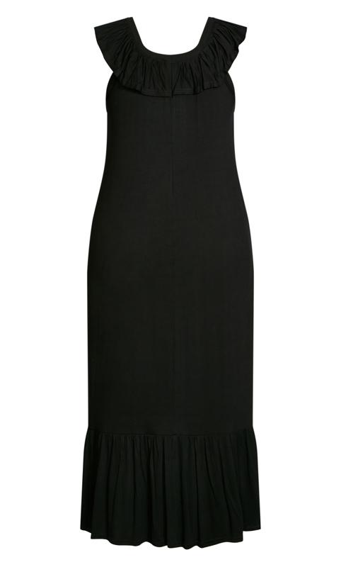 Frill Shoulder Black Maxi Plain Dress 5