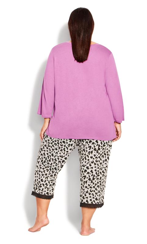 Evans Purple 'Saturday Sunday Repeat' Leopard Print Pyjama Top 4