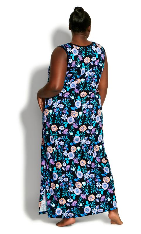Sleeveless Printed Navy Floral Maxi Sleep Dress  2