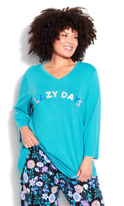Evans Blue 'Lazy Days' Slogan Pyjama Top 2