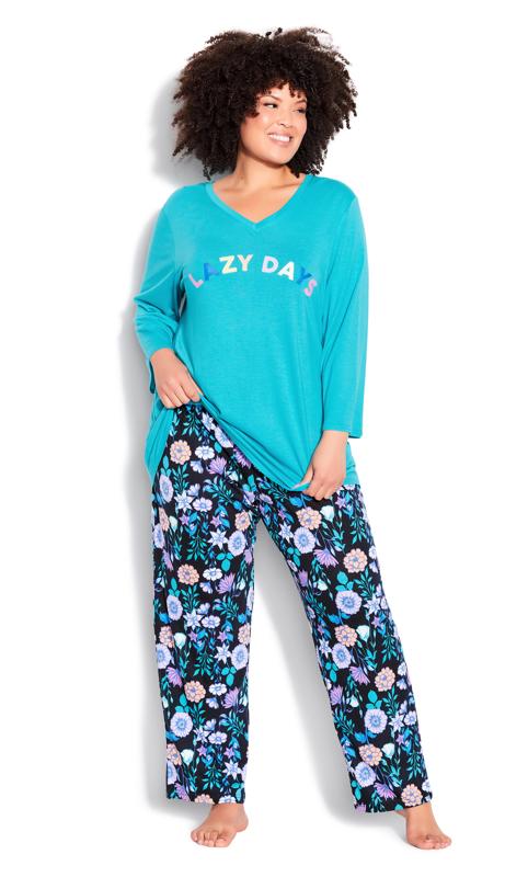 Evans Blue 'Lazy Days' Slogan Pyjama Top 1