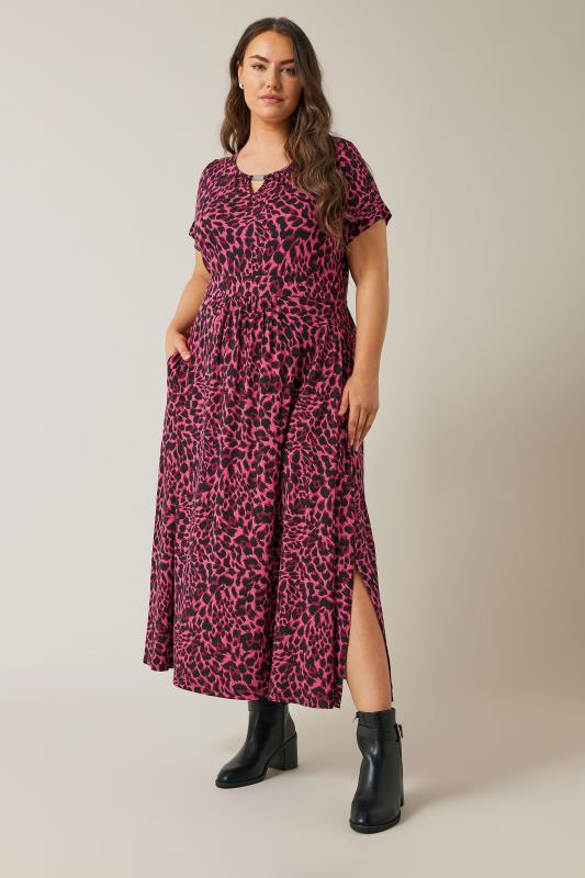 EVANS Plus Size Pink Leopard Print Midaxi Dress | Evans 4