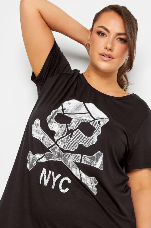 YOURS Curve Plus Size Black NYC Skull Print T-Shirt | Yours Clothing  4