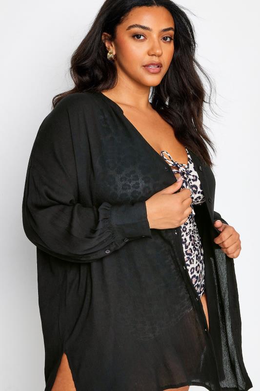 YOURS Plus Size Black Button Up Beach Shirt | Yours Clothing 5