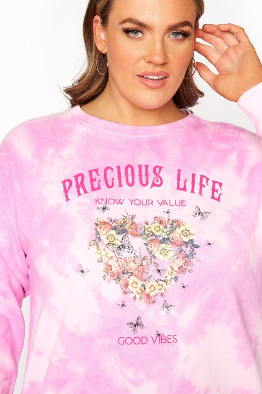 Pink Tie Dye 'Precious Life' Print Sweatshirt_D.jpg