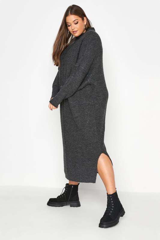 Plus Size Curve Charcoal Grey Knitted Jumper Dress | Yours Clothing 2