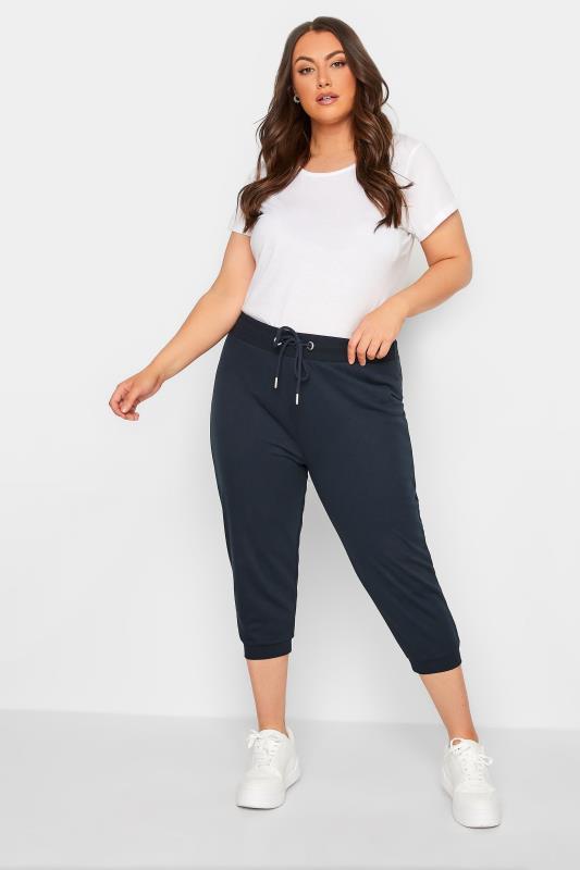 YOURS Plus Size Navy Blue Cropped Stretch Joggers | Yours Clothing 2