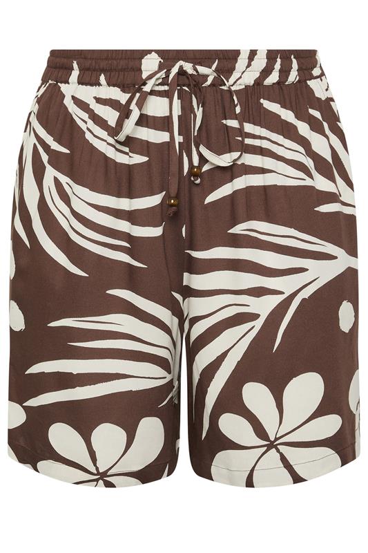 YOURS Plus Size Brown Tropical Print Shorts | Yours Clothing 6