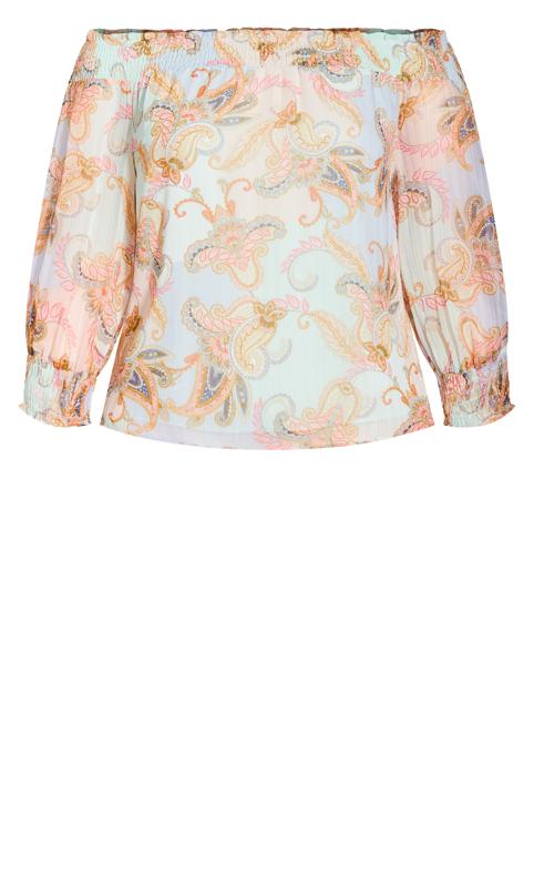 Painterly Floral Lilac Multi Paisley Long Sleeve Off Shoulder Top 5