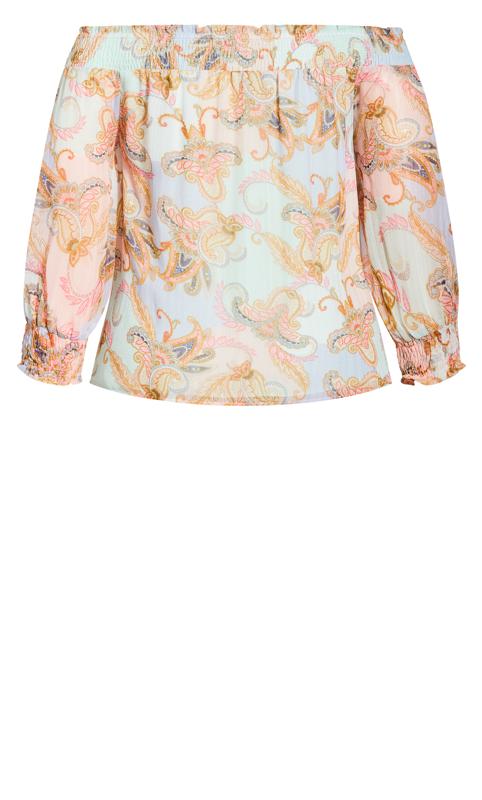 Painterly Floral Lilac Multi Paisley Long Sleeve Off Shoulder Top 6