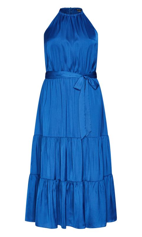Evans Cobalt Blue Satin Tie Waist Smock Maxi Dress 4