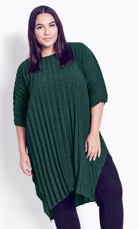 Evans Forest Green Pleated Tunic Top 2