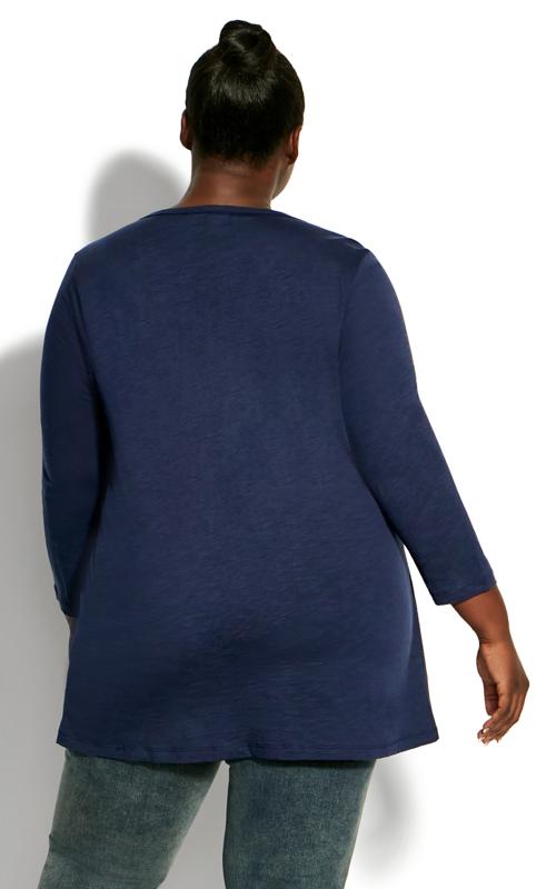 Evans Navy Blue Frill Long Sleeve T-Shirt 3