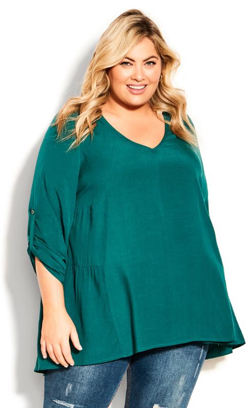 Evans Jade Green Tab Sleeve Blouse 1