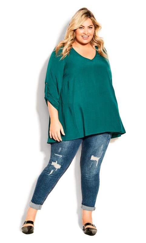 Evans Jade Green Tab Sleeve Blouse 2