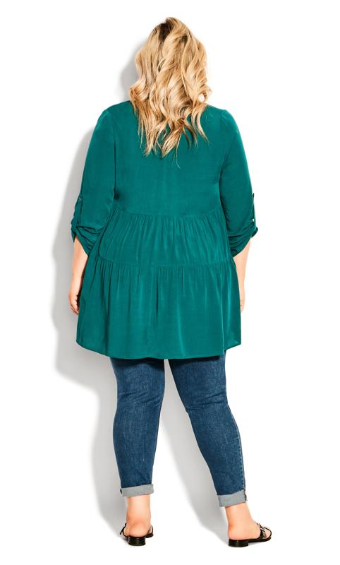 Evans Jade Green Tab Sleeve Blouse 4