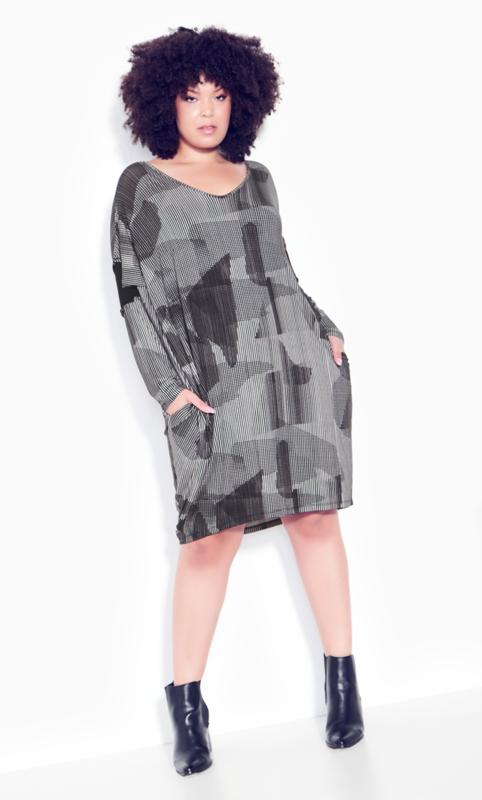 Plus Size  Evans Grey Abstract Print Shift Midi Dress