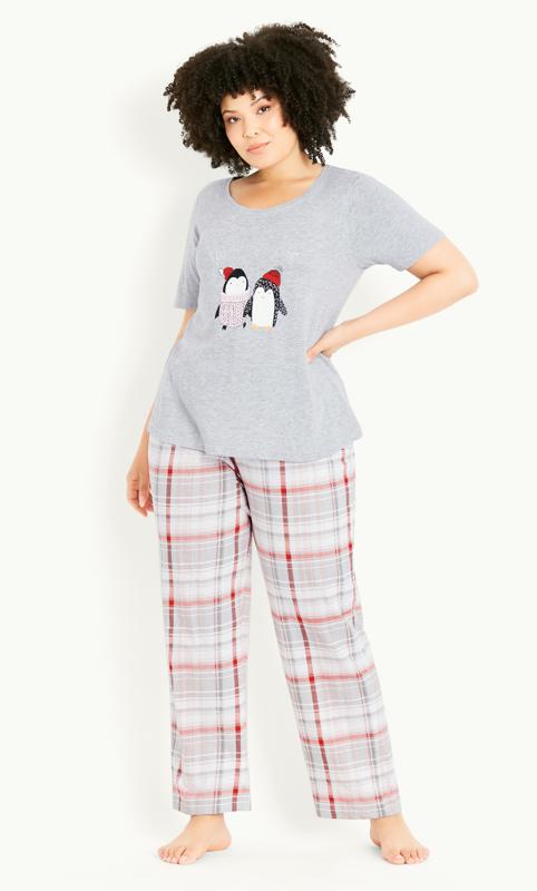  Grande Taille Evans Grey Penguin & Check Print Pyjama Set