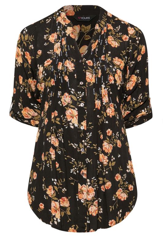 Plus Size Black Floral Print Sequin Embellished Pintuck Shirt | Yours Clothing 6