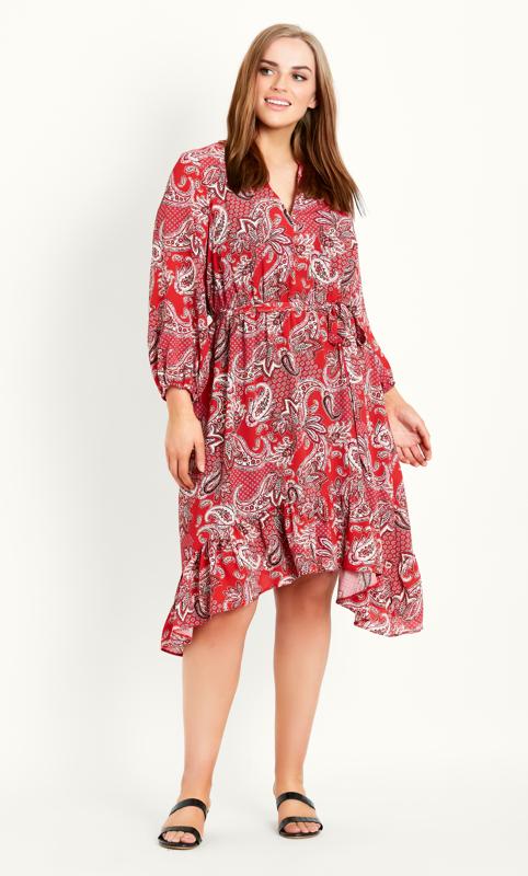 Plus Size  Evans Red Paisley Print Midi Dress