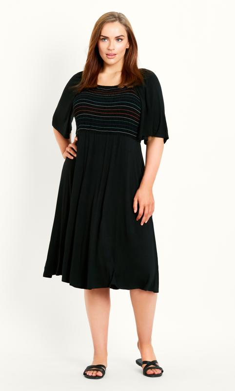 Plus Size  Evans Black Shirred Midi Dress
