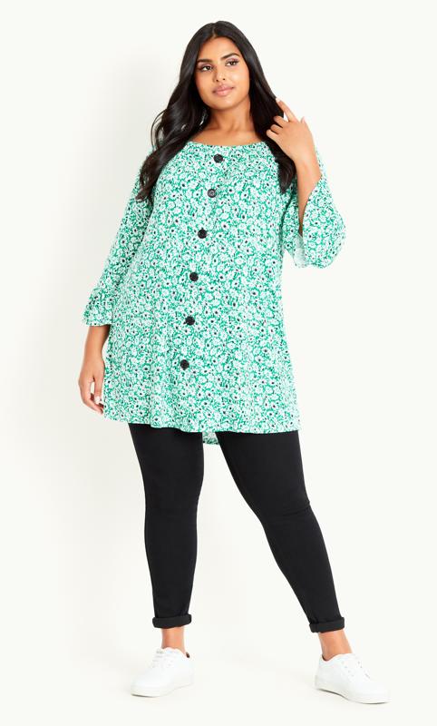 Plus Size  Evans Green Button Through Floral Print Blouse