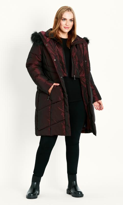 Plus Size  Evans Burgundy Red Padded Parka Coat