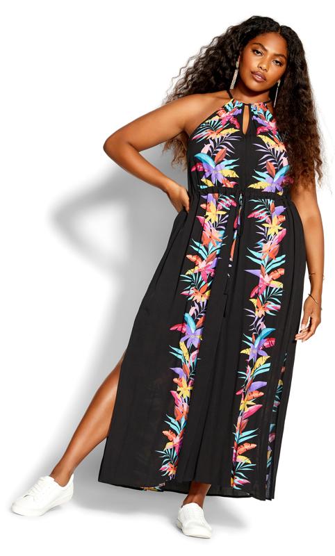 Evans Black Tropical Print Maxi Dress 1