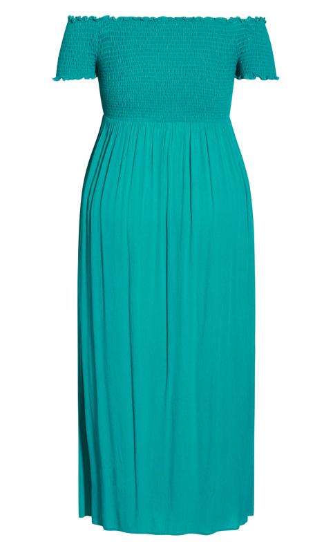 Evans Green Bardot Shirred Maxi Dress 4