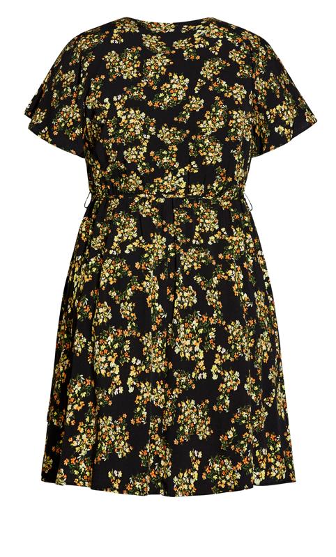 Evans Black & Yellow Floral Print Puff Sleeve Wrap Dress 4
