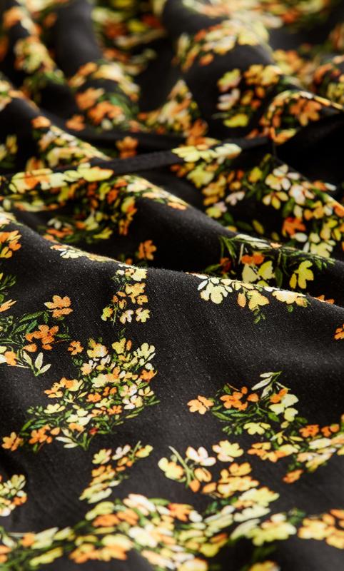 Evans Black & Yellow Floral Print Puff Sleeve Wrap Dress 5