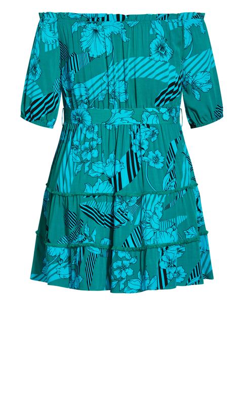 Evans Teal Green Tropical Print Bardot Mini Dress 4