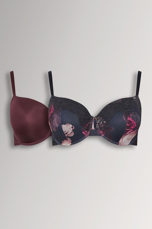  YOURSET 2 PACK Curve Navy Blue Floral Print T-Shirt Bras